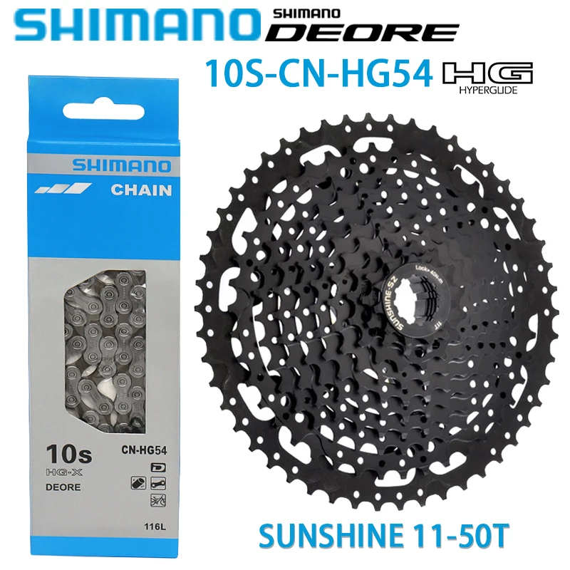 SHIMANO DEORE 10 Speed HG54 Bike Chain SUNSHINE 11-40T/42T/46T/50T Cassette Flywheel Set 10V MTB Bicycle Riding Accessories