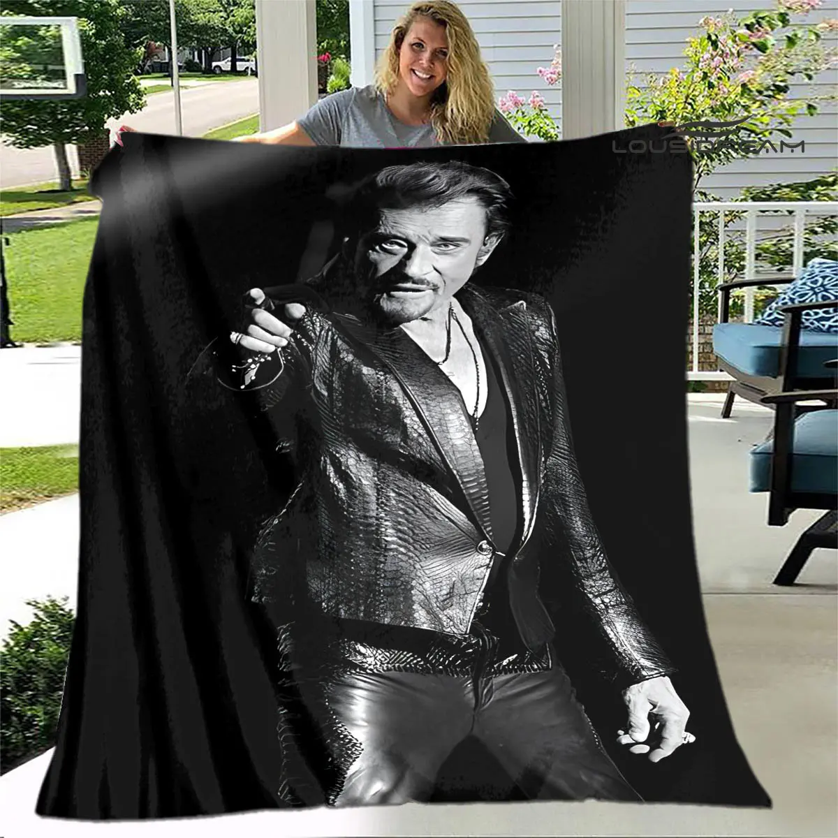 French rock star Johnny Hallyday print blanket picnic blanket vintage blanket home travel birthday gift bed blanket thin blanket