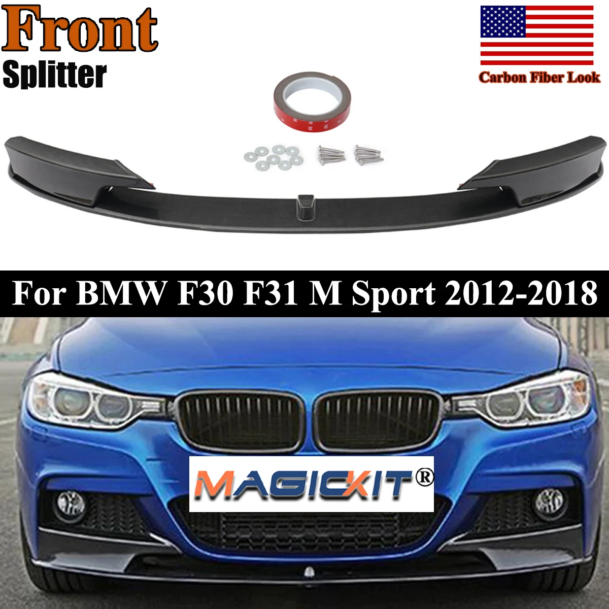 

Carbon Fiber Look Front Lip Spoiler For BMW 3 Series F30 F31 M Tech 2012-2018 Front Bumper Splitter Lip Auto Body Kit Magickit