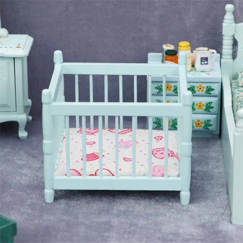 1/12 Doll House Wooden Furniture Crib For Baby Cradle For Doll House Furniture Decor Accessory