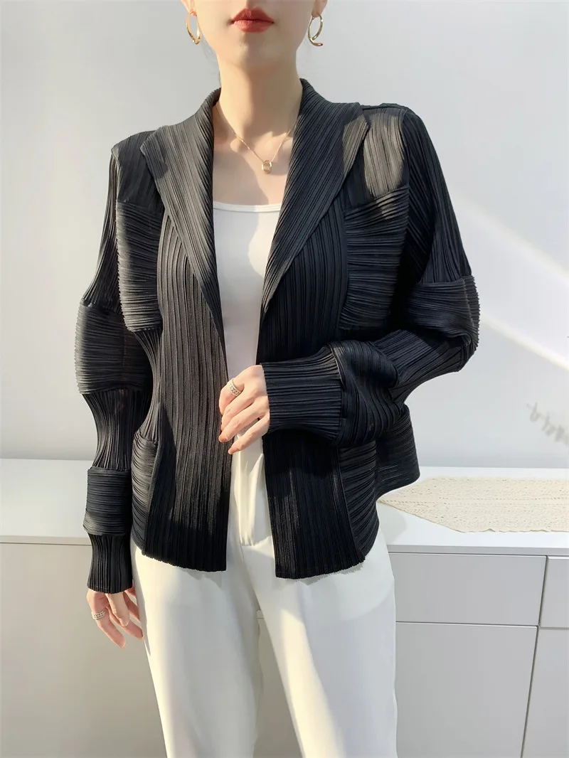 Miyake Pleated Casual Suit Jacket Women\'s 2023 Summer Autumn New Cardigan Lantern Sleeve Loose Fashion Pleated Tops clothing