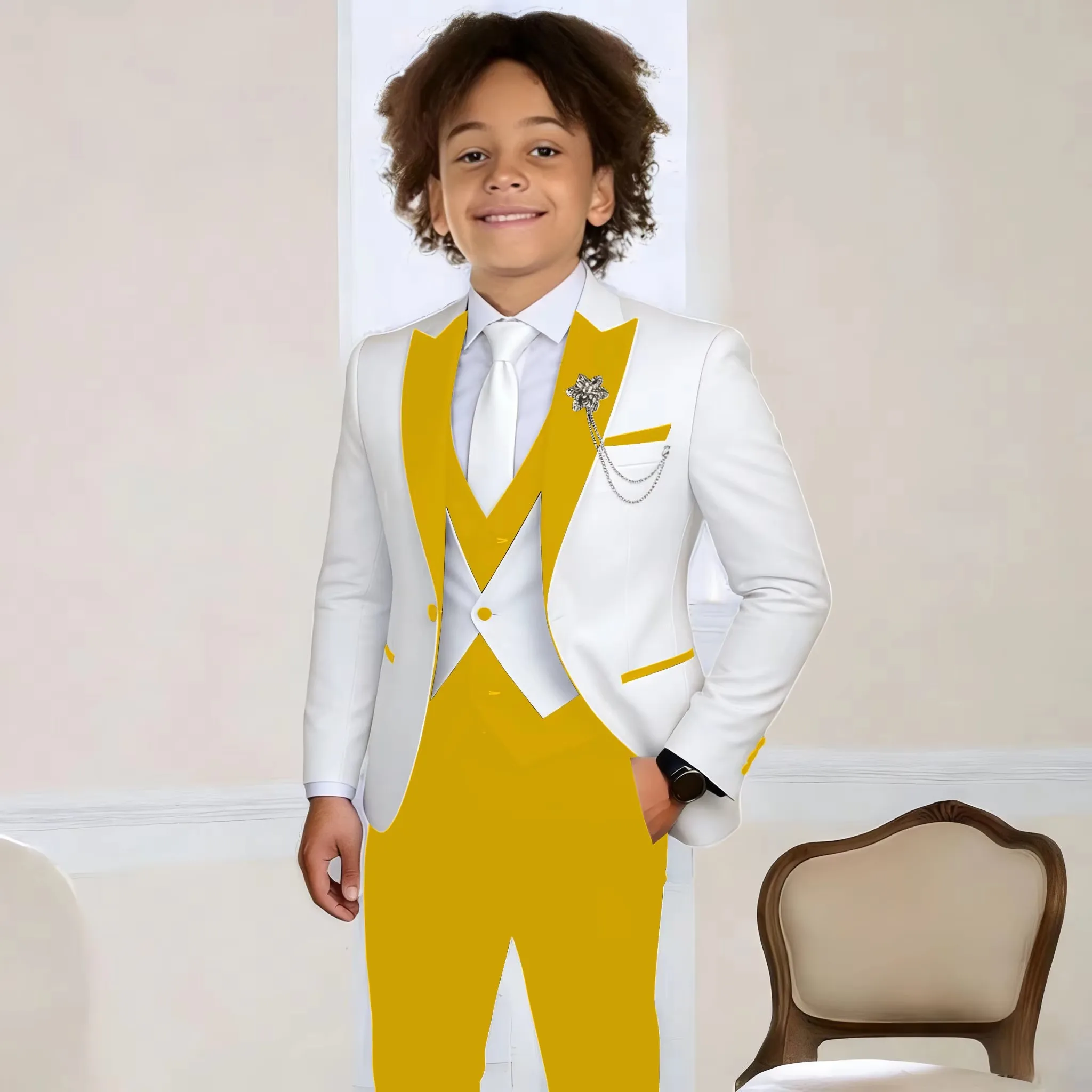 Fashion Style Kids Suit Set 3 Pieces Wedding Ring Bearer Outfit High Quality Boys Slim Fit Suits Birthday Party Wear Plus Size