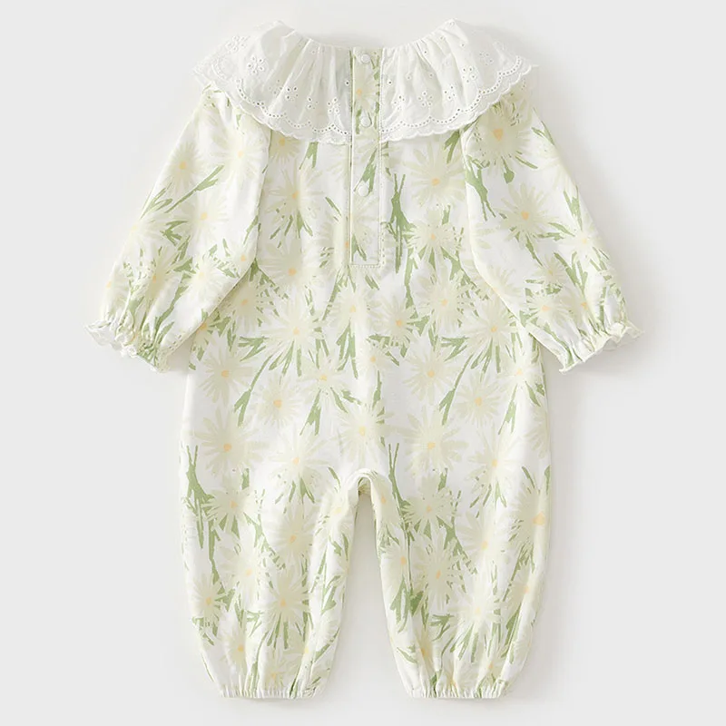 Spring Autumn Infant Girl Clothes Korean Cute Doll Collar Flowers Print Long Sleeve Cotton Jumpsuits Baby Newborn Items B127