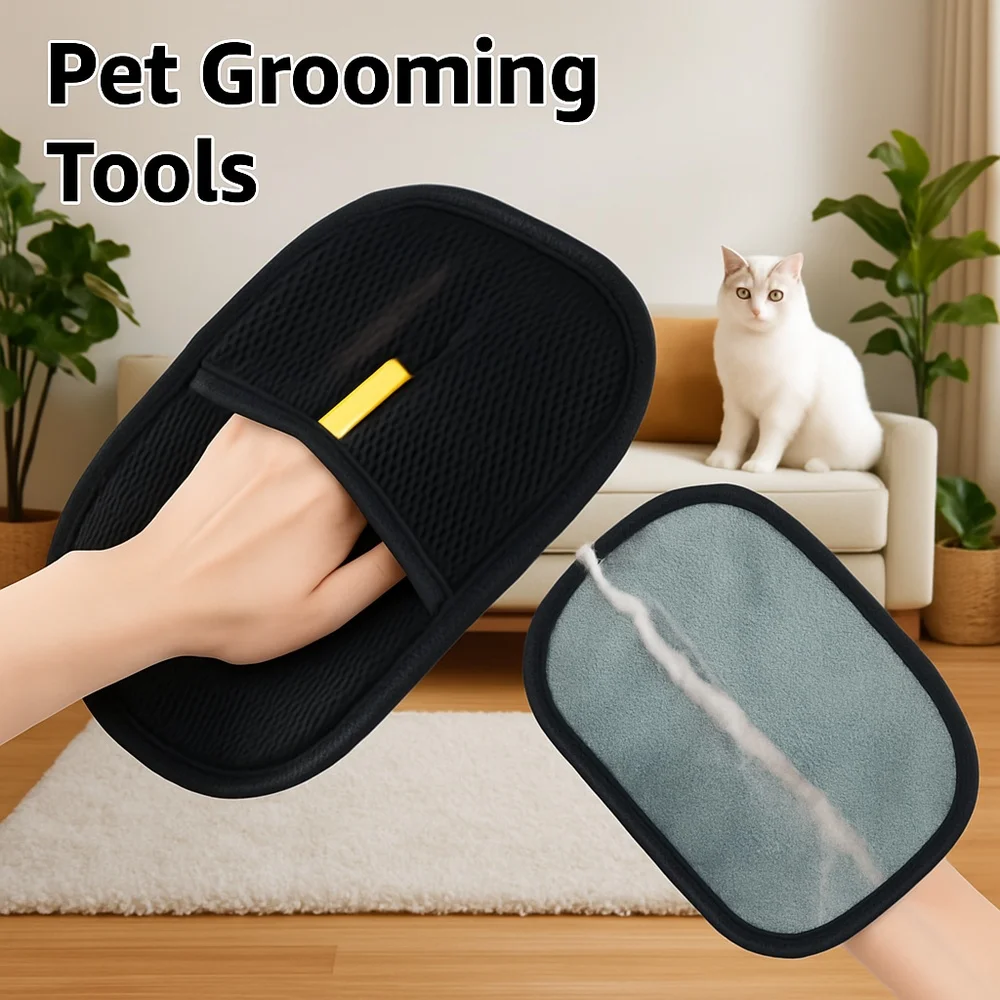 

2-in-1 Static Electricity Pet Hair Remover Gloves with Two-Way Bristle-Reusable Cat&Dog Hair Cleaning Tool,Pet Hair Remover Tool