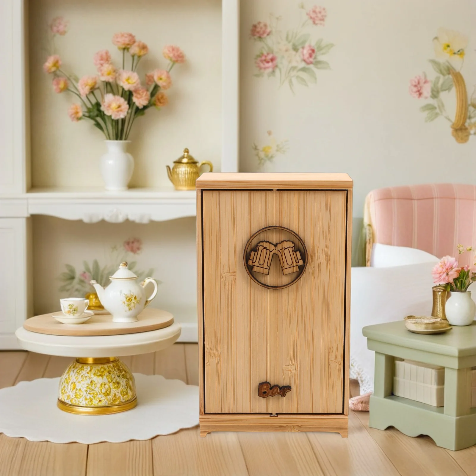 

Mini Wood Cabinet Vintage Wine Rack Dollhouse Furniture Miniature Kitchen Cupboard Shelf Display Accessory Dollhouse Hutch