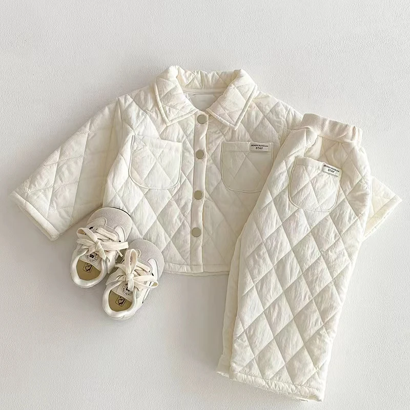 Baby Korean Winter Clothing Retro Solid Color Warm Thick Baby Set 0-5 Year Old Toddler Learning to Walk Winter Cotton Clothing