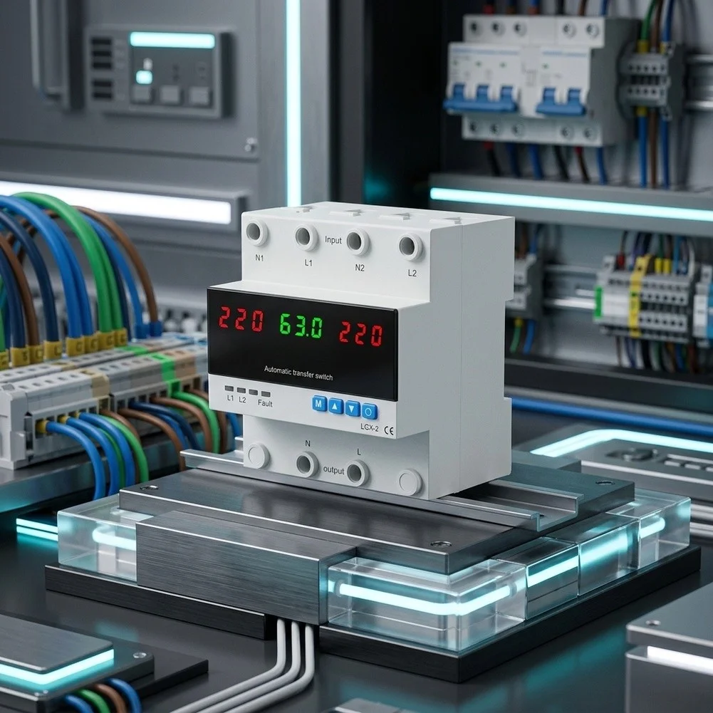 Dual-Phase Voltage Protection Relay Over/Under Voltage Auto Switch, Adjustable Trip Values, LED Display, Rail Mount