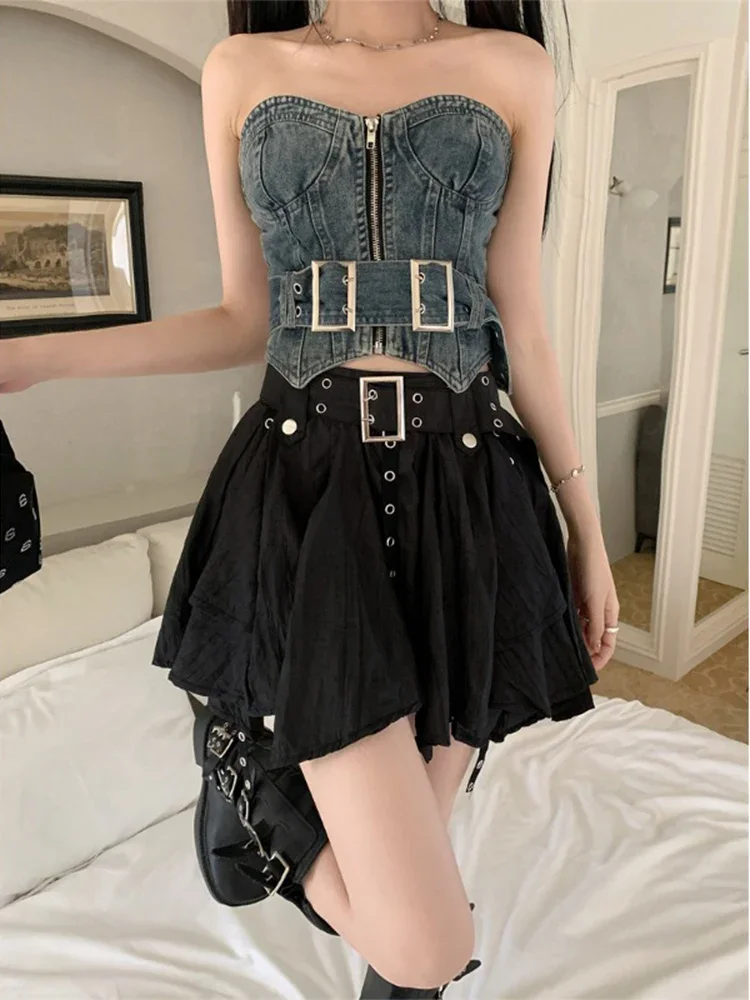 Irregular Skirt Women Summer 2024 New Ribbon Design Sense Skirts High Waist Slimming Short dress ZT280