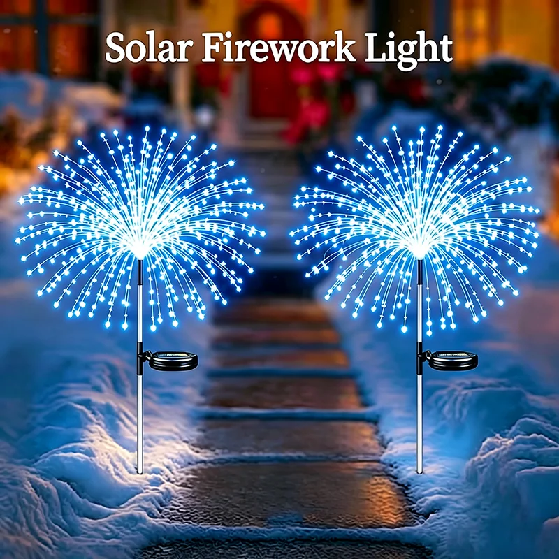 Solar Garden Stake Lights for Halloween Christmas Solar Firework Lights Outdoor Green/Blue LED Yard Pathway Patio Decor