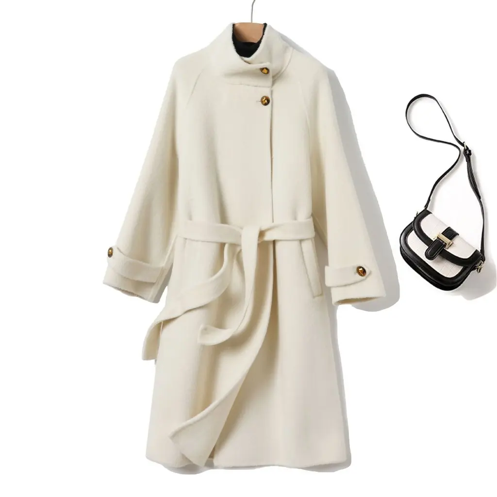 

Women's Double-Sided Tweed Coat with Gold Buckle Belt European And American Style Autumn New Temperament Trench Coat