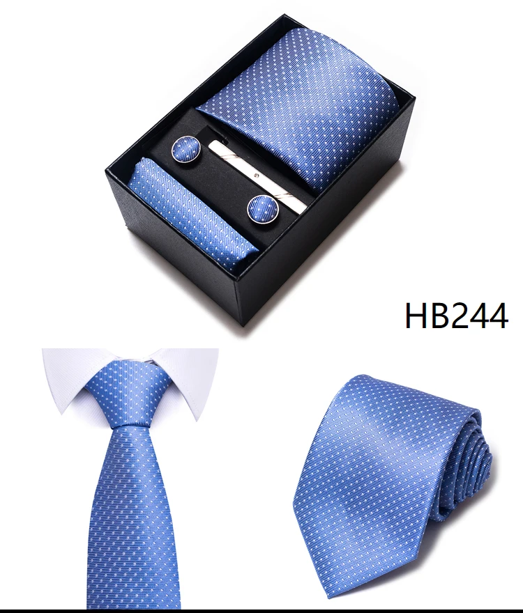 Hochwertige lila gestreifte Krawatte Taschentuch Manschettenknopf Set für Männer Krawatte Urlaub Geschenkbox Anzug Zubehör Hochzeit Gravats – Detail 22