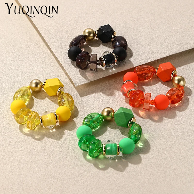 Neue trendige Perlen-Kettenglieder-Armbänder für Frauen, verstellbar, bunt, niedliche Perlen, Armreifen für Mädchen, Party, elastischer Schmuck