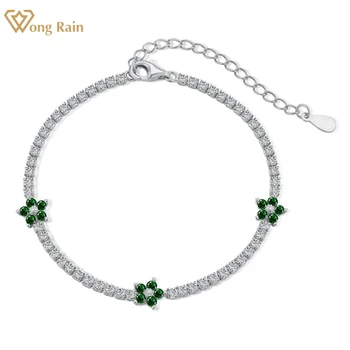 Wong rain 925 Sterling silver flower emerald created moissanite gemstone bracelet for women wedding party fine jewelry wholesale