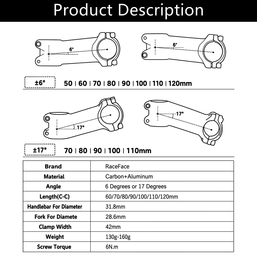 RaceFace Next Bicycle Stem 31.8mm Handlebar Stem MTB/Road Bike Stem 6/17 Degrees 60/70/80/90/100/110/120mm For Fork Tube 28.6mm
