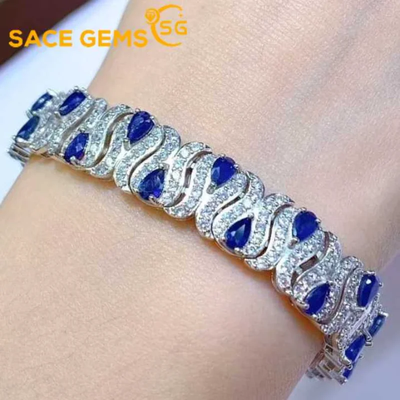 

SACE GEMS Luxury 925 Sterling Silver 3.5MM Natural Sapphire Gemstone Bracelrts for Women Engagement Cocktail Party Fine Jewelry