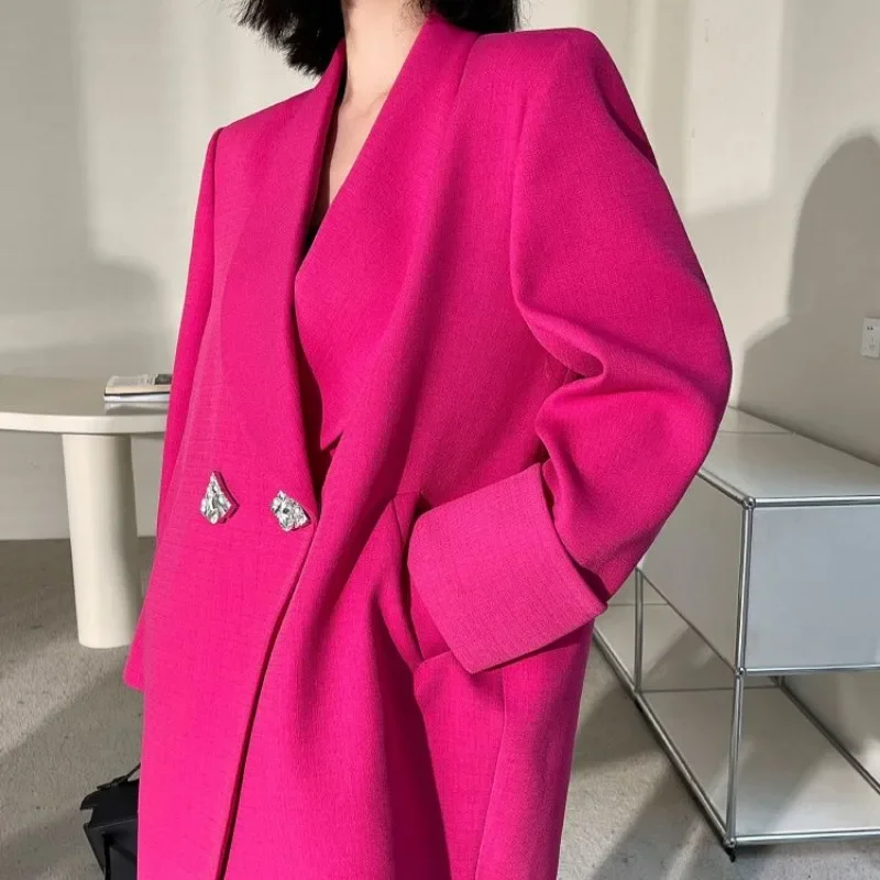 Chic High-end Blazer Women Clothing Trend Spring Autumn Jackets Mid-length Coats Design Loose Button Blazer Long Sleeve Tops New