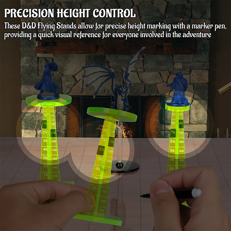 DND Flight Stand Set of 2, Fluorescent Acrylic Combat Tiers and Risers Flying Miniatures Height Platforms