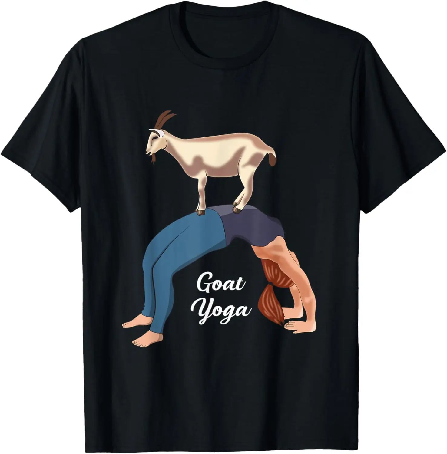 

Goat Yoga Woman Bending Bridge Asana Graphic Tee Funny Farmer Casual T-Shirt