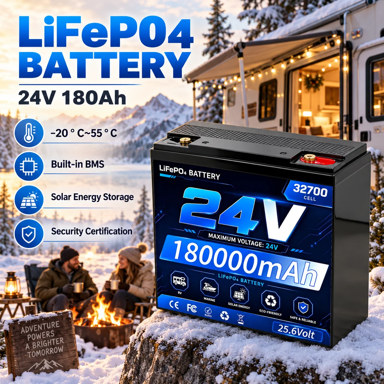24V 180Ah LiFePO4 built-in BMS for solar energy, off grid appliances, household energy storage power supply rechargeable battery