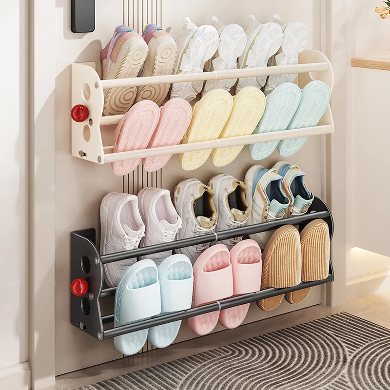 Magnetic shoe rack Wall-mounted no-drill double-layer Extendable shoe rack Entrance Door Slippers Rack Door Back Shoe Rack