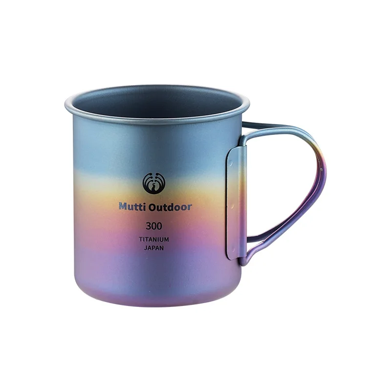 Food Grade Pure Titanium Mug 300ml Outdoor Camping Coffee Cup Foldable Handle Lid Ultralight Portable Hiking Backpacking Giftbox
