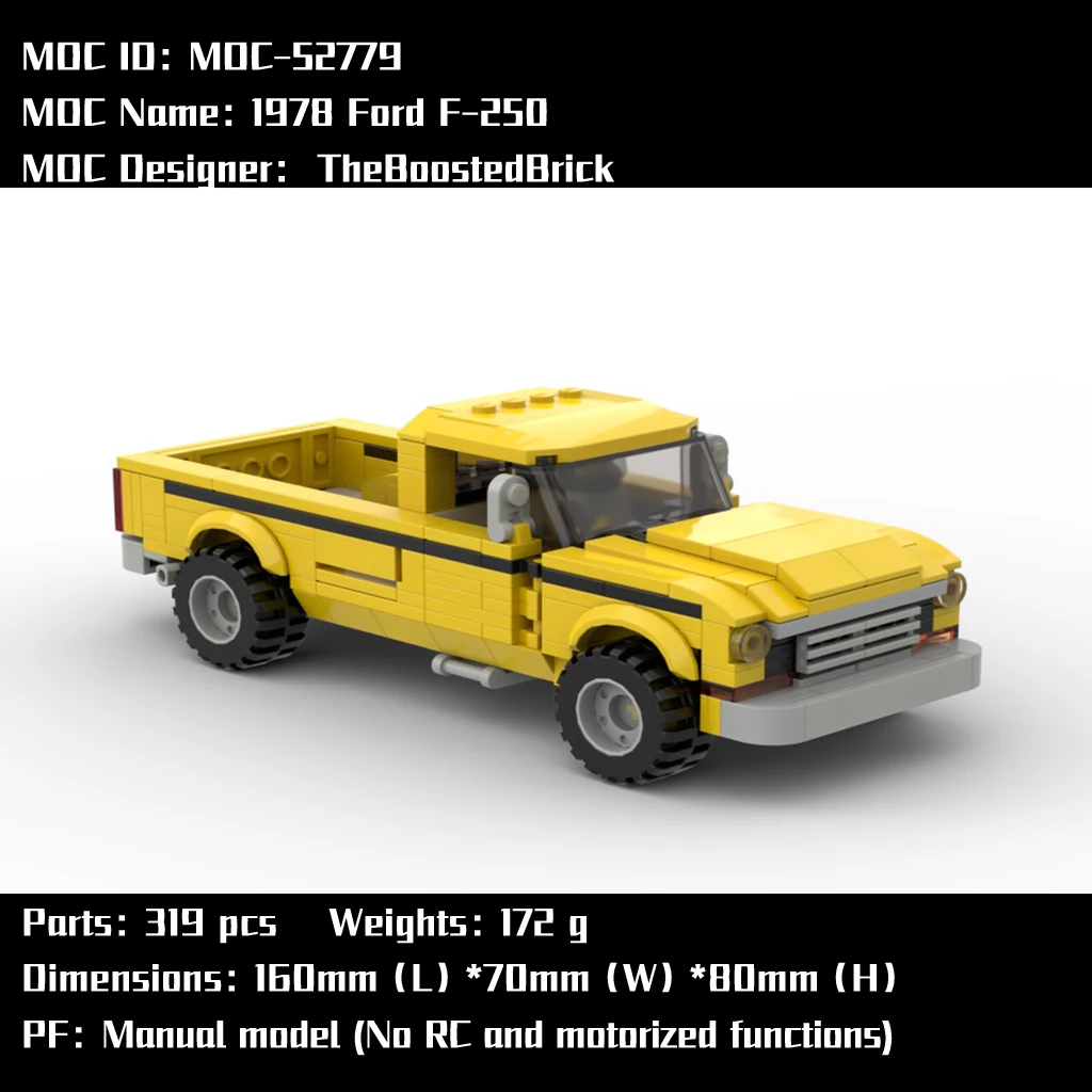 Moc52779 1978-f20-pick Truckモデルキットバレリーナ,子供向けビルディングブロックとレンガ,DIYおもちゃ,誕生日,クリスマスプレゼント