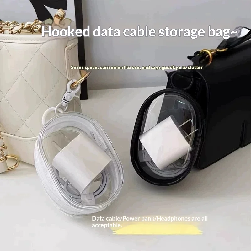 Transparent Zipper Storage Bag with Keychain Portable Cable Earphone Charger Organizer Dustproof Mini Pouch for Travel