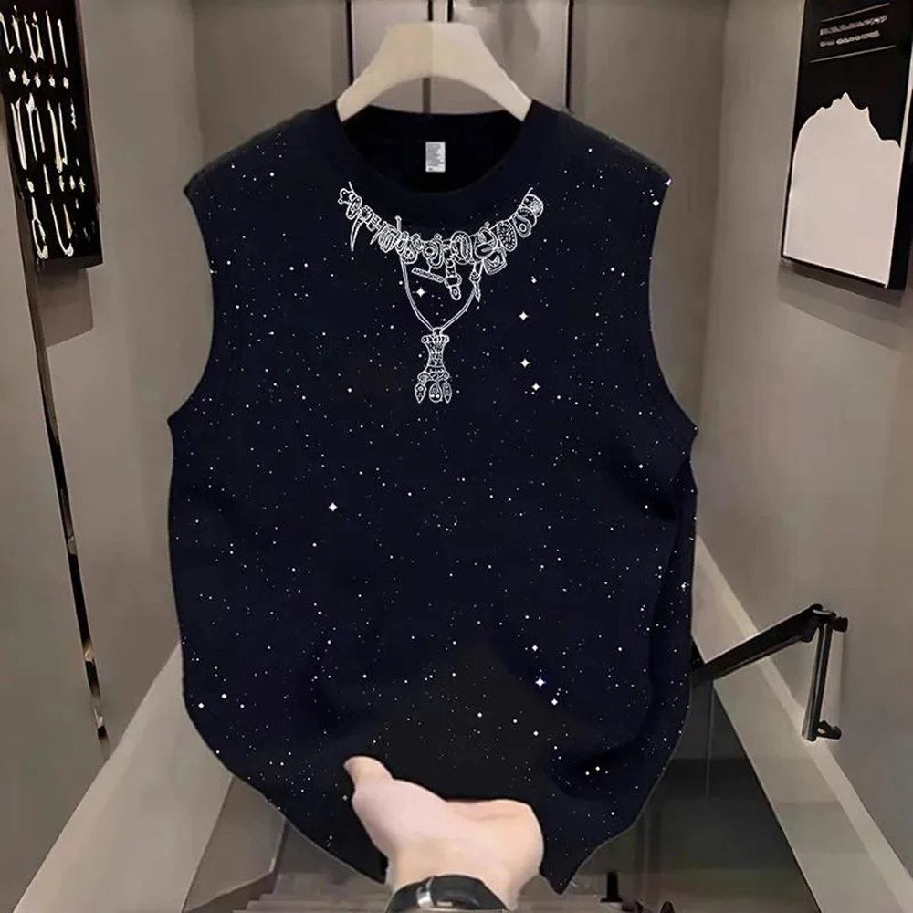 Men's Cotton Starry Sky Sleeveless Vest American Retro Fashion Trend Street Hip-Hop Loose Casual Breathable Niche Men's Tops