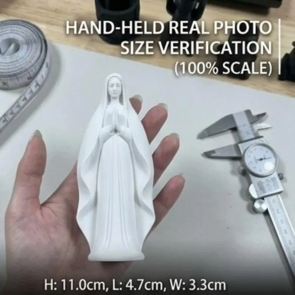 Miniature Figurine Statue Clenched Hands Praying Silhouette Flowing Draped Robe Creases Crisp White Finish for Tabletop Decor