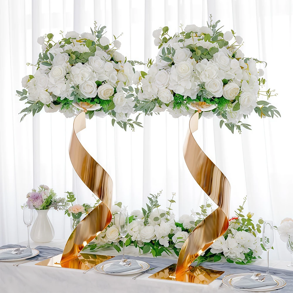60/80cm 5Pcs Electroplated Spiral Flower Stand Wedding Banquet Aisle Decor Table Centerpiece Home Ornament