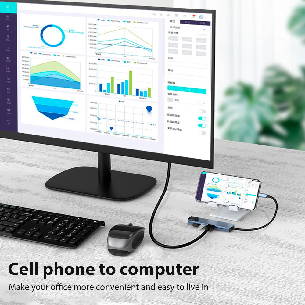 محور USB من النوع C ناقل الحركة العالي RJ45 6 في 1 محطة إرساء USB 3.0 تدعم 65 وات محطة إرساء الكمبيوتر المحمول للشحن العكسي USB C