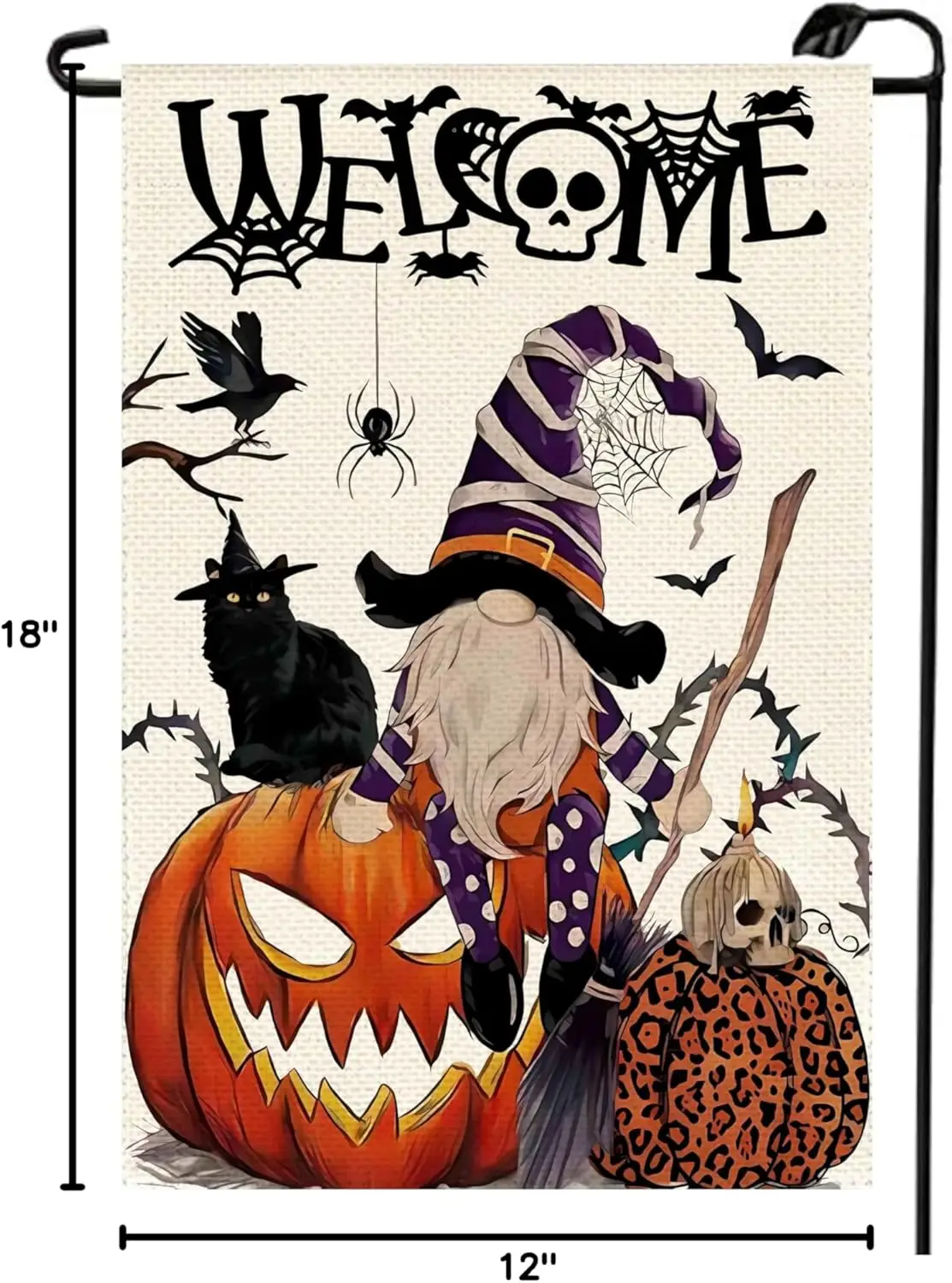 Witch Gnomes Halloween Welcome Garden Flag 12x18 Inch Vertical Double Sided Pumpkin Black Cat Small Flags Farmhouse Outside jjp