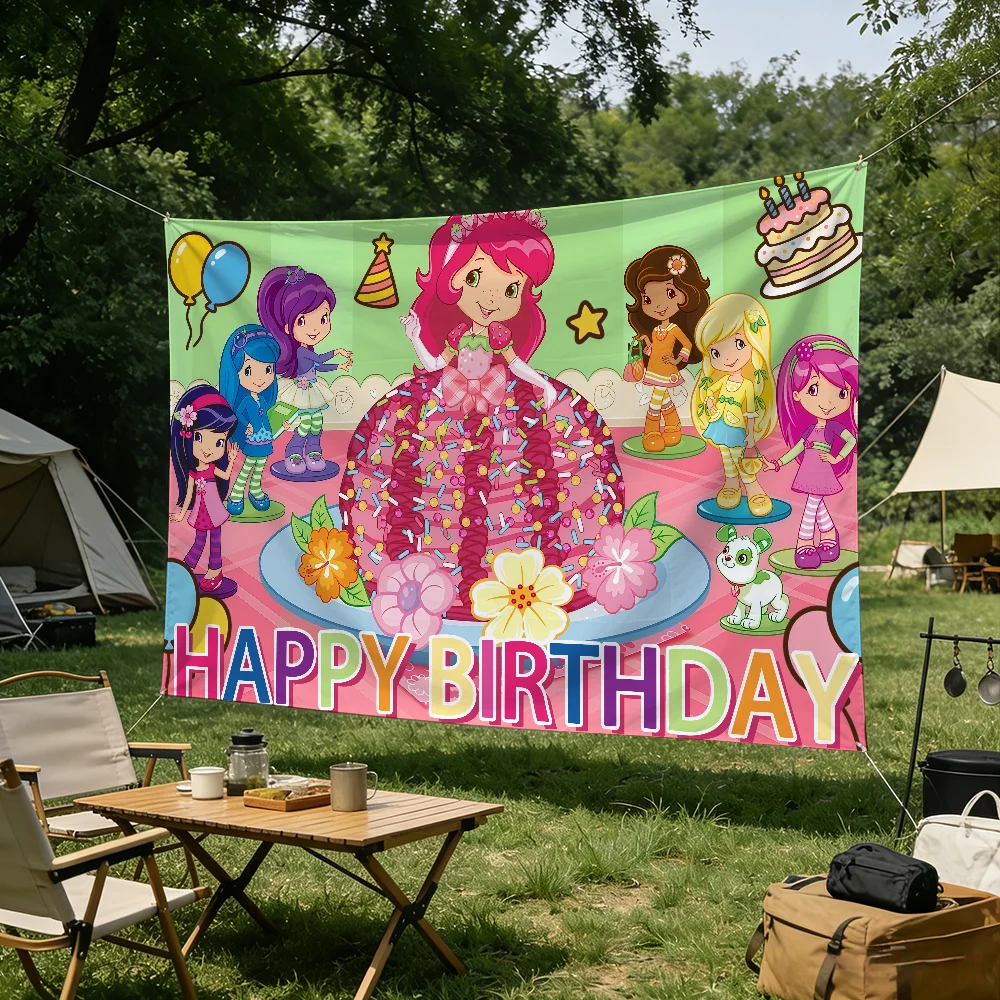 Cartoon S-Strawberry S-Shortcake flag Tapestries Outdoor Parties Bedrooms Living Rooms Dorm Rooms Wall Decor Banners Gifts