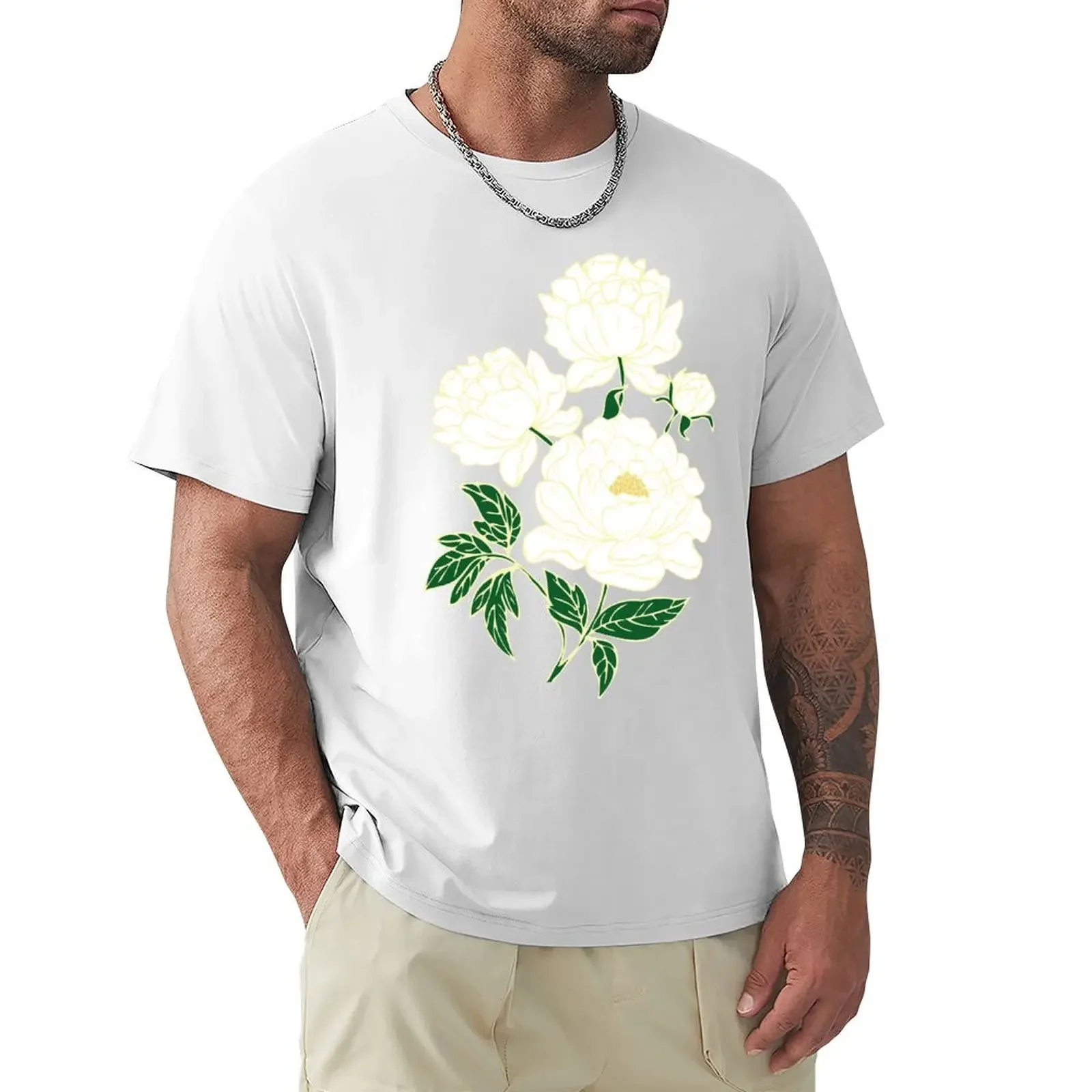 White Peonies T-shirt tees blanks T-shirts for men cotton