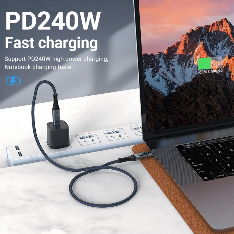 USB 4 Cable with LED Display, 3.3ft USB C 240W Fast Charging Cable with 8K@60Hz 40Gbps Data Transfer USB C Cable For iPhone15