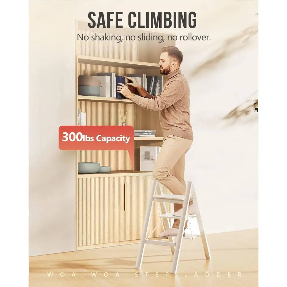 مقعد ألومنيوم قابل للطي، سلم خفيف الوزن للاستخدام المنزلي، مضاد للانزلاق، محمول، يحمل 300 رطل - أبيض #2