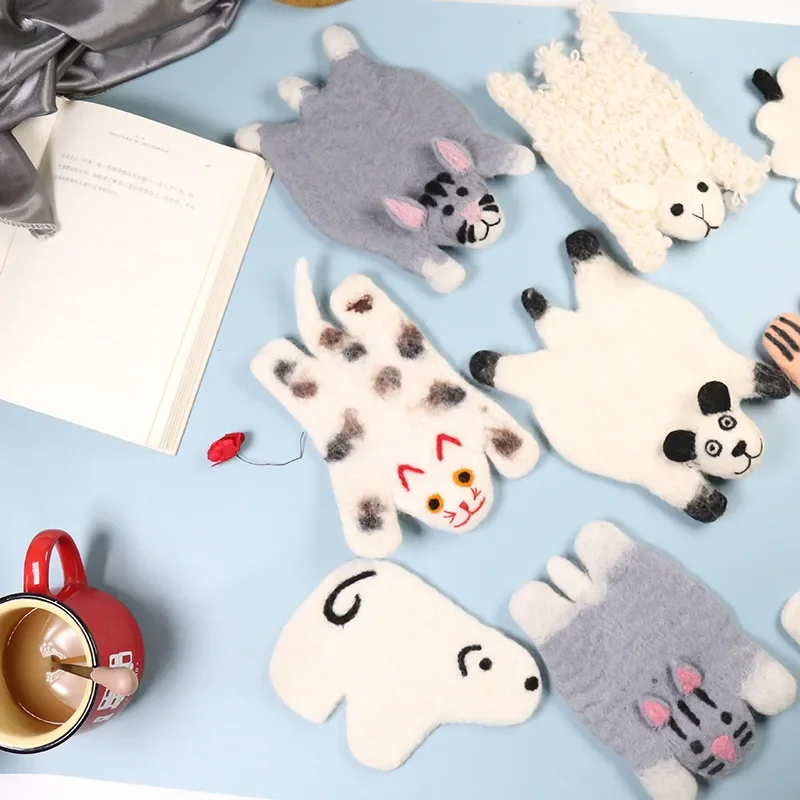 Wool Felt Handmade Animal Coasters Dining Table Mat Heat Resistant Cute Cartoon Anti-Scalding Pad Home Desktop Decorations Gift