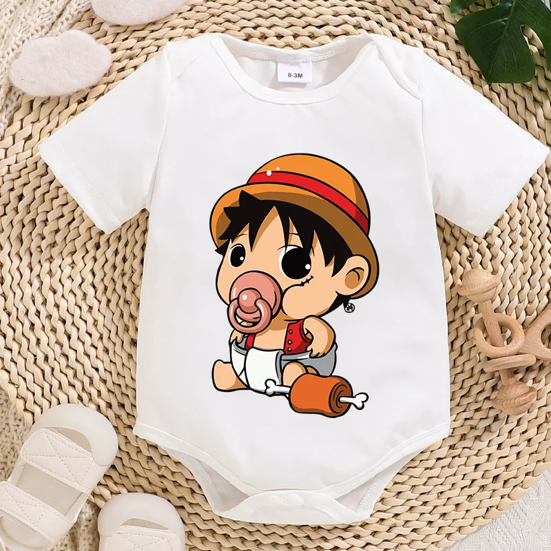 Macacão de Bebê One Piece para Engatinhar, Roupa de Algodão para Recém-Nascido, Macacão Fofo de Personagem de Anime Luffy, Roupa de Engatinhar Amiga da Pele, Presente