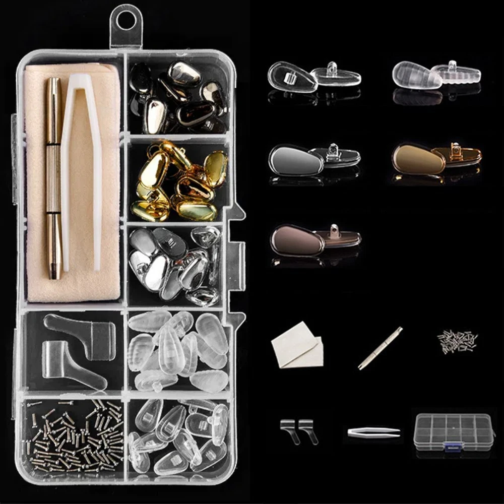 

Silicone Eyeglass Repair Kit Antiskid Durable Nose Pads Repair Kit Easy To Use Sturdy Precision Screw Sets Repair Accessories