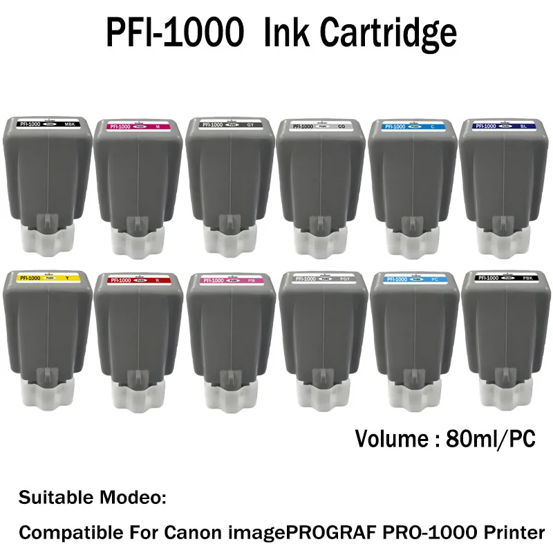 

PFI-1000 PFI 1000 PRO1000 Pro-1000 Ink Cartridge 80ML 12 colors Pigment Ink Compatible For Canon PRO-1000 PRO1000 Printer