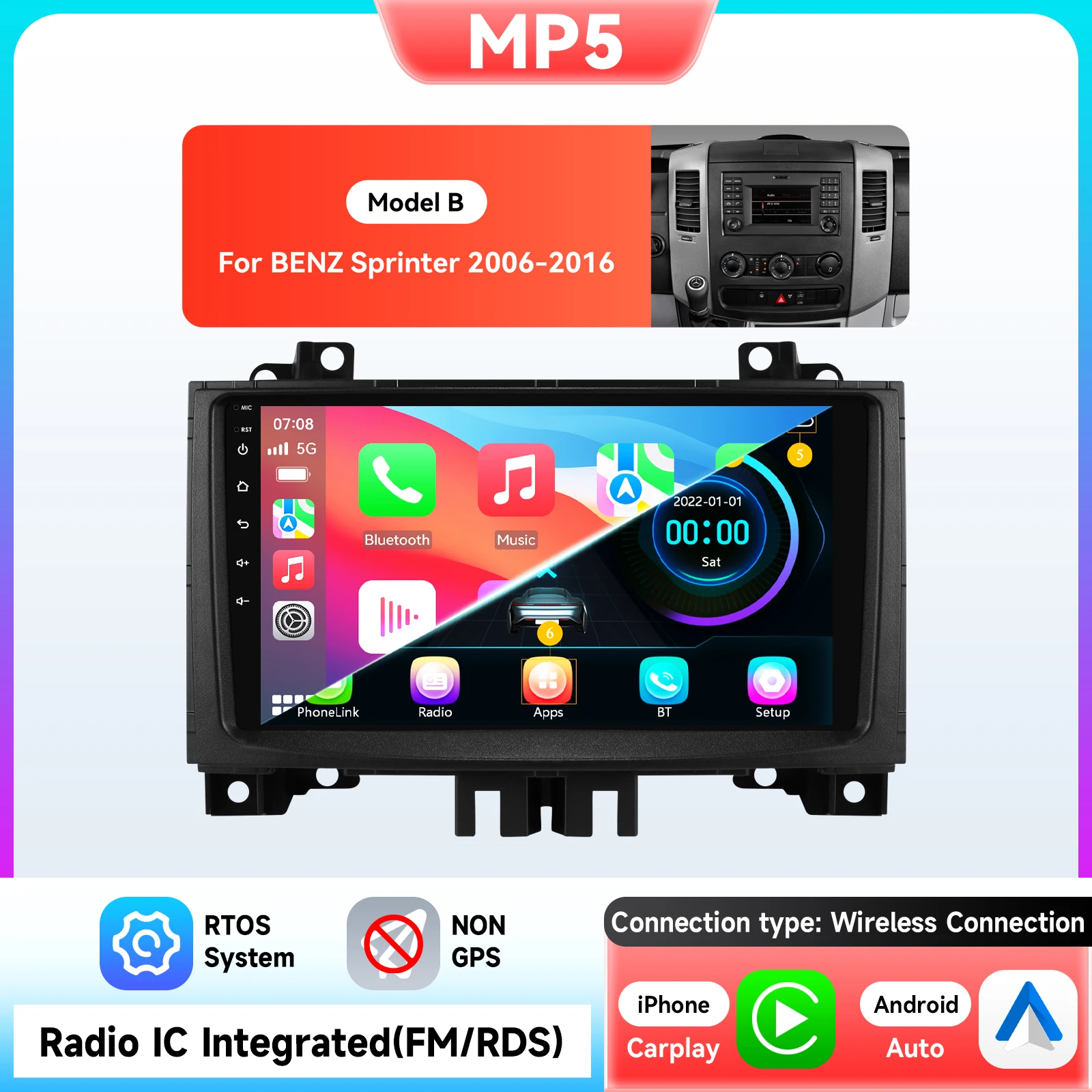 Android 15 voor Benz Sprinter Volkswagen Crafter 2006 - 2016 QLED AI Android autoradio multimediaspeler GPS stereo CarPlay