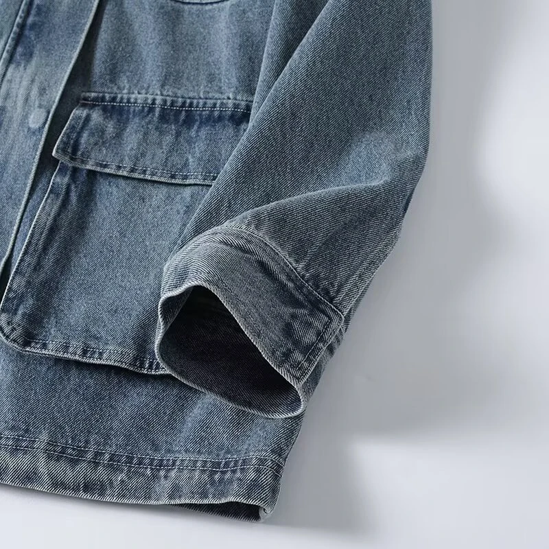 سترة YENKYE الجديدة غير الرسمية من قماش الدنيم على طراز سفاري للسيدات بياقة صدر واحدة مع جيوب ملابس خارجية ملابس خروج نسائية