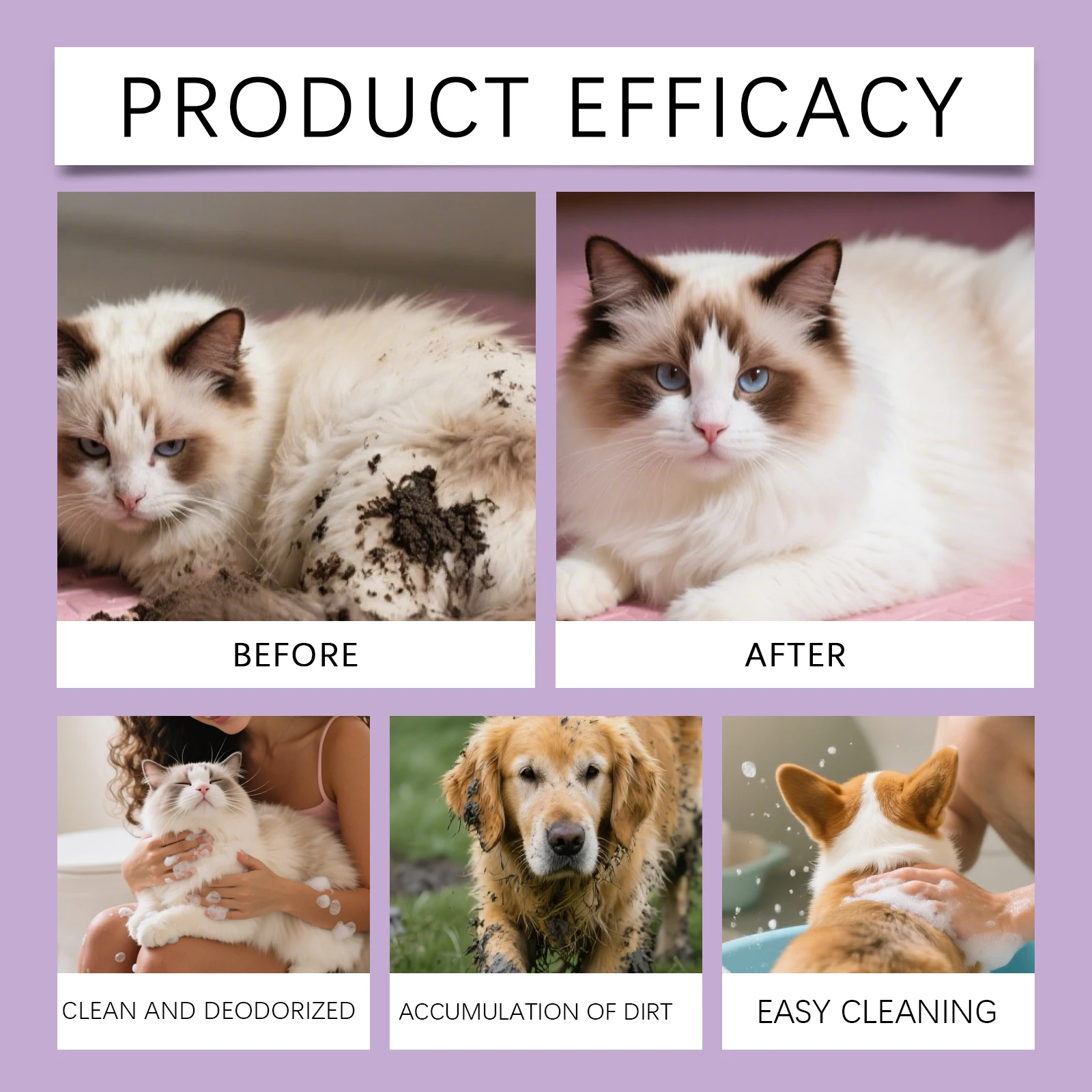 EELJOY Pet عامل تنظيف رغوي بدون شطف 100 مللي موس تنظيف بدون ماء للقطط والكلاب تركيبة لطيفة مغذية للبشرة والفراء الناعم