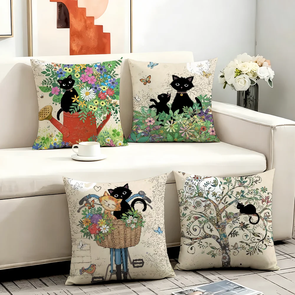 Black Cat cushion cover Anti-Dustmite Sofa Cushion Decorative Office Cover Lounge Area Indoor & Outdoor Use