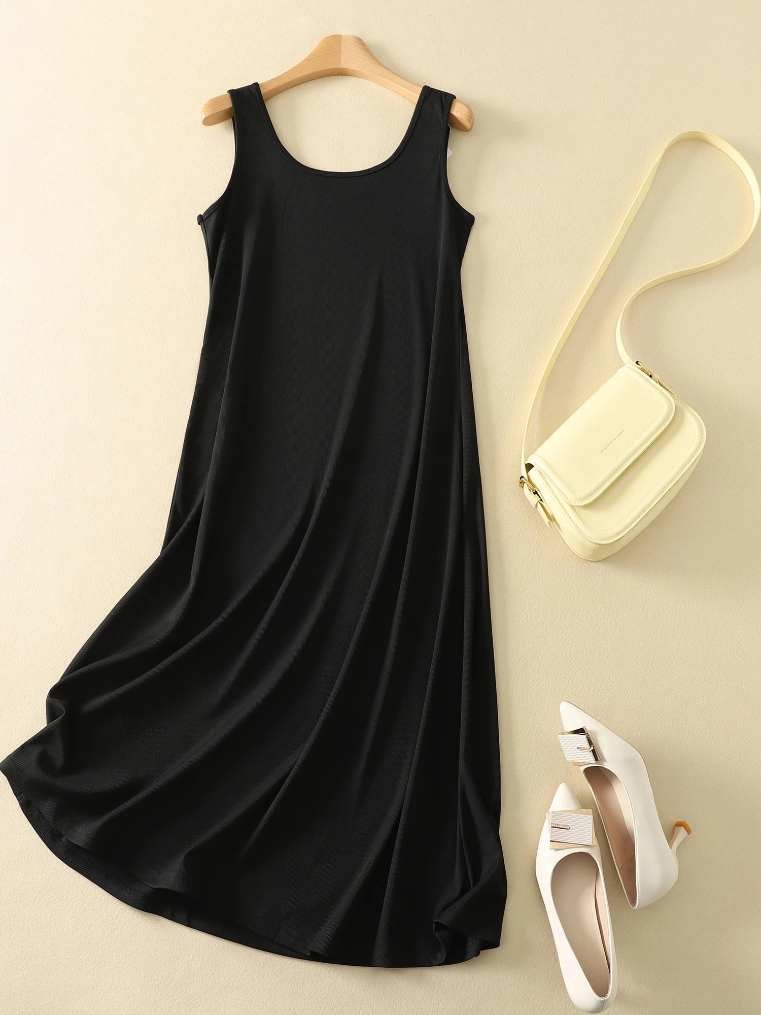

Loose Long Base Skirt Women's plus Size Sleeveless Mid-Length Inner Vest Dress Casual A-Line Skirt Summer Season round Neck