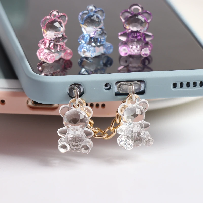 Acrylic Bear Dust Plug Charm Kawaii Cute Charge Port Plug For iPhone 3.5MM Jack Anti Dust Cap Phone Dust Protection Stopper