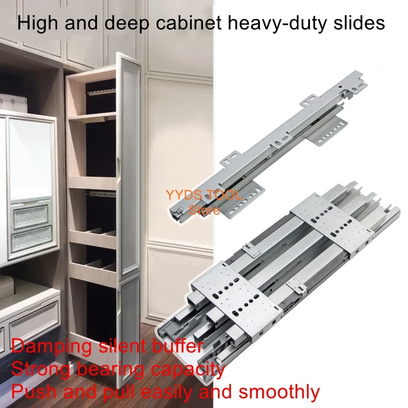 

High and deep cabinet slide rails Heavy duty side mounted cabinet wardrobe upper and lower rail slides