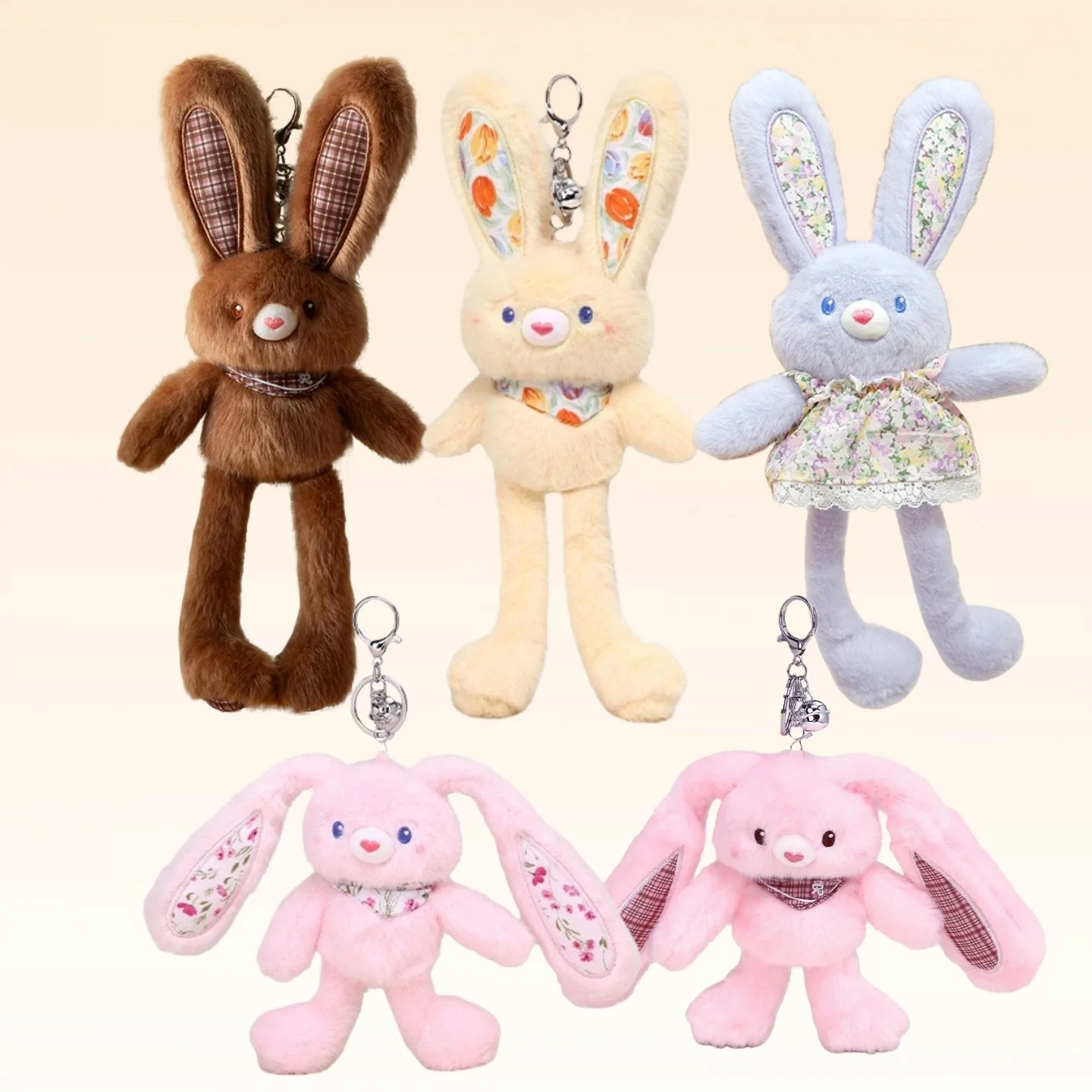 30cmのかわいいプルアウト式うさぎぬいぐるみキーホルダー、クリエイティブなぬいぐるみ耳を引っ張るバニーペンダント、バッグチャーム、子供のストレス解消ギフト