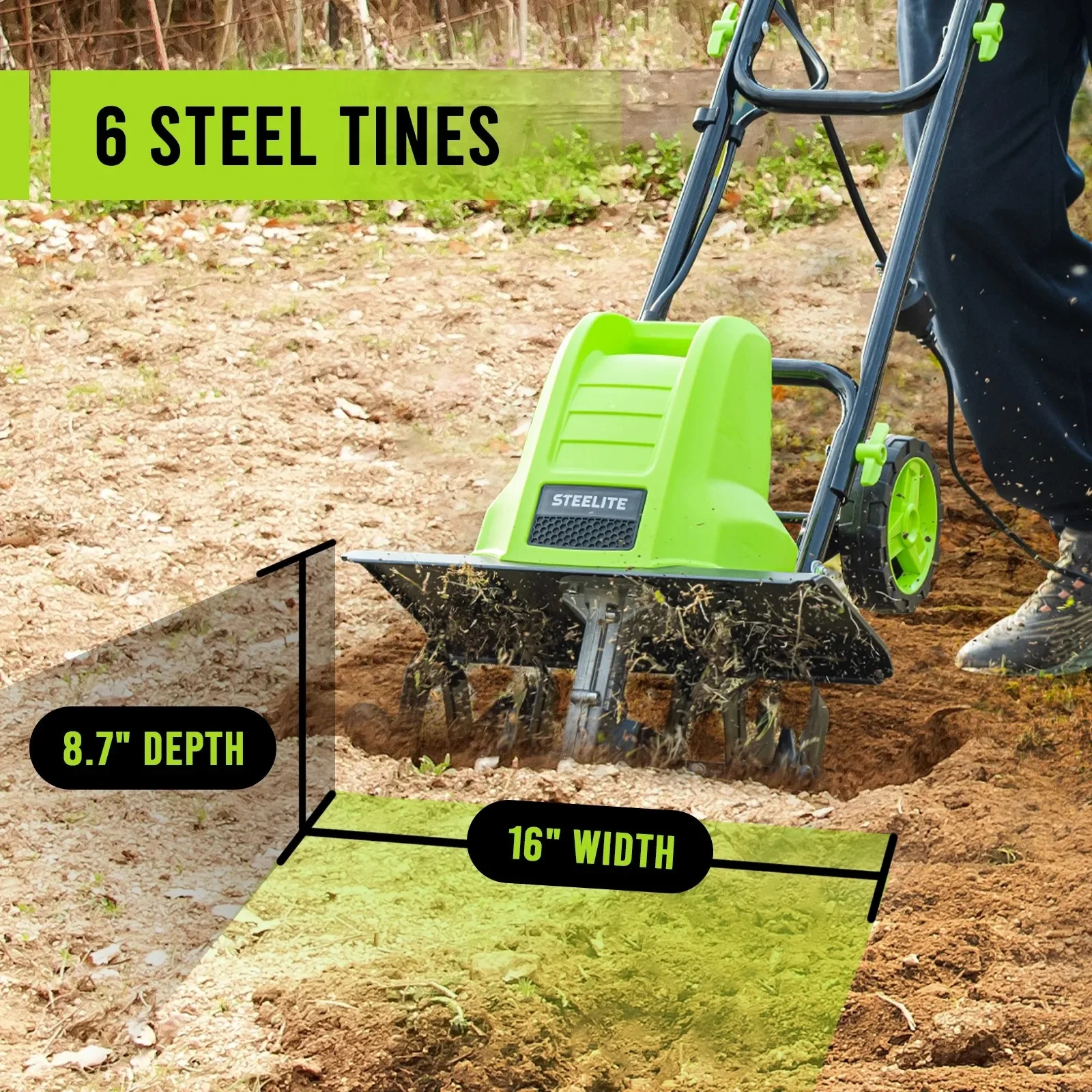 Deli 14/16/18 Inch Corded Electric Tiller 13.5 Amp Garden Cultivator for Soil Preparation with Steel Tines