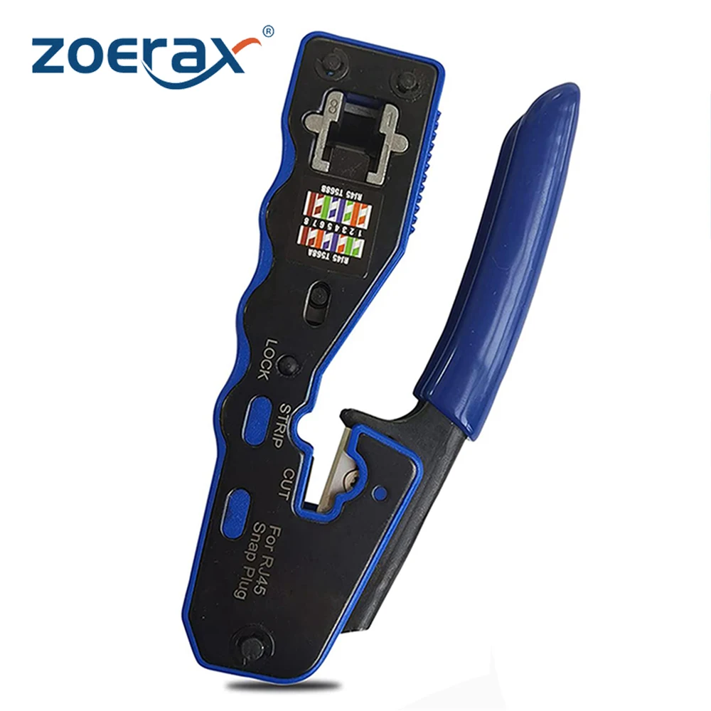 أداة العقص ZOERAX RJ45 تمر من خلال المكشكش لـ Cat6 Cat5 8P8C موصل وحدات إيثرنت أداة سلك الكل في واحد